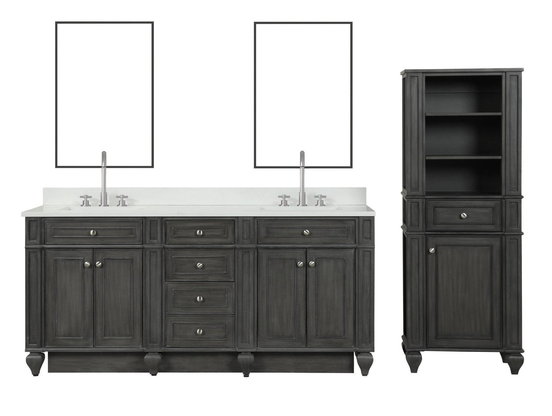 Design Element Winston 72" Double Sink Vanity with White Quartz Top