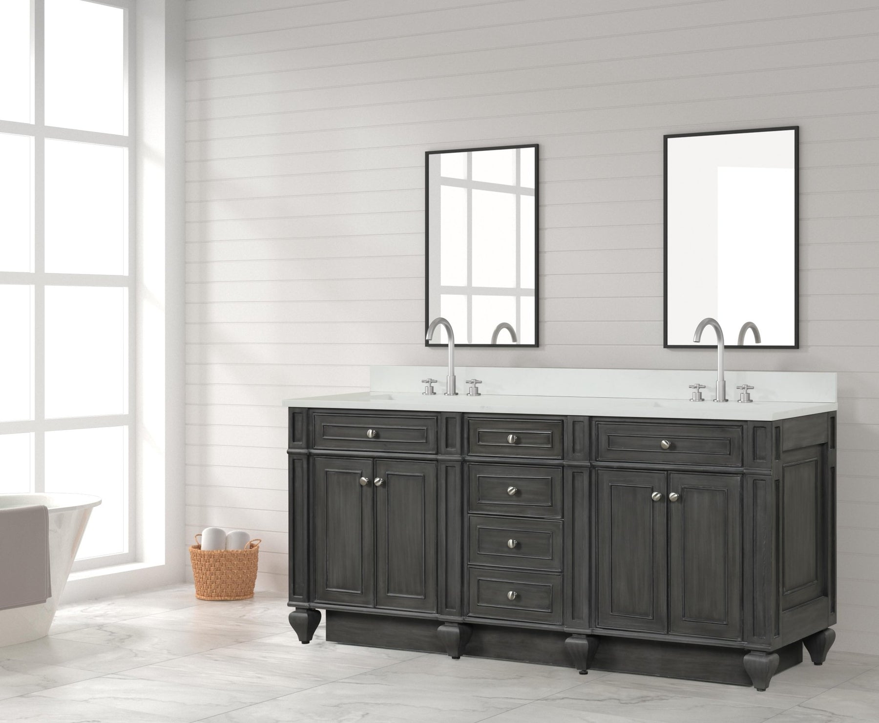 Design Element Winston 72" Double Sink Vanity with White Quartz Top