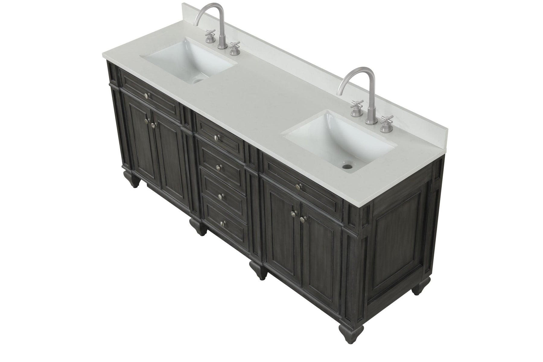 Design Element Winston 72" Double Sink Vanity with White Quartz Top