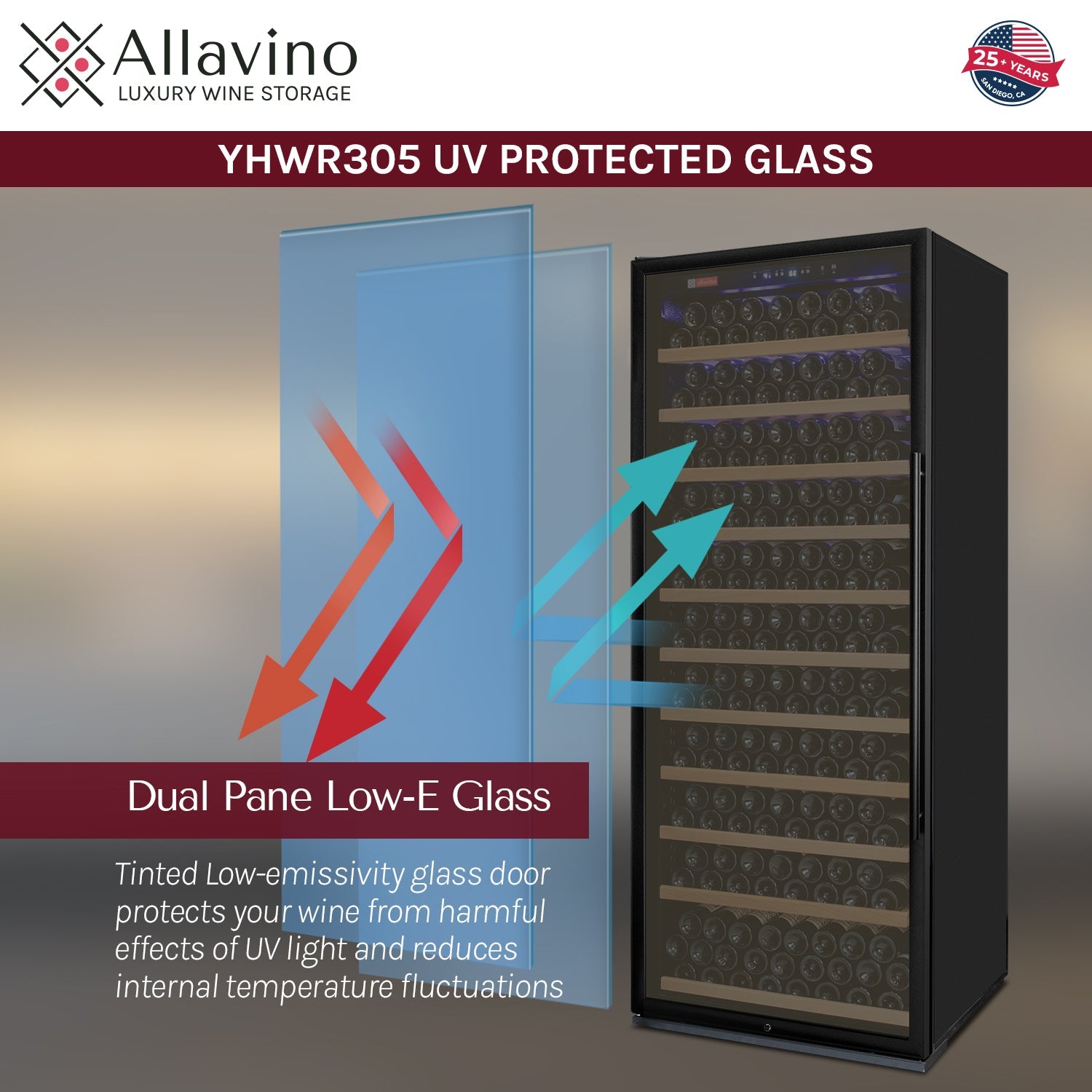 Allavino 32" Wide Vite II Tru-Vino 277 Bottle Single Zone Black Left Hinge Wine Refrigerator  AO YHWR305-1BL20
