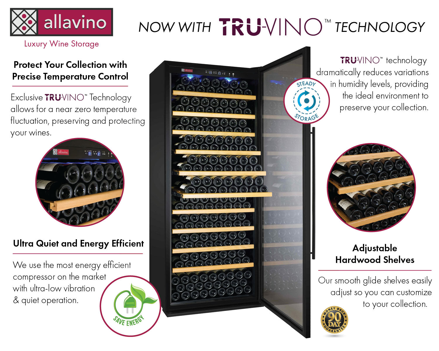 Allavino 63" Wide Vite II Tru-Vino 554 Bottle Dual Zone Black Side-by-Side Wine Refrigerator  BF 2X-YHWR305-1B20
