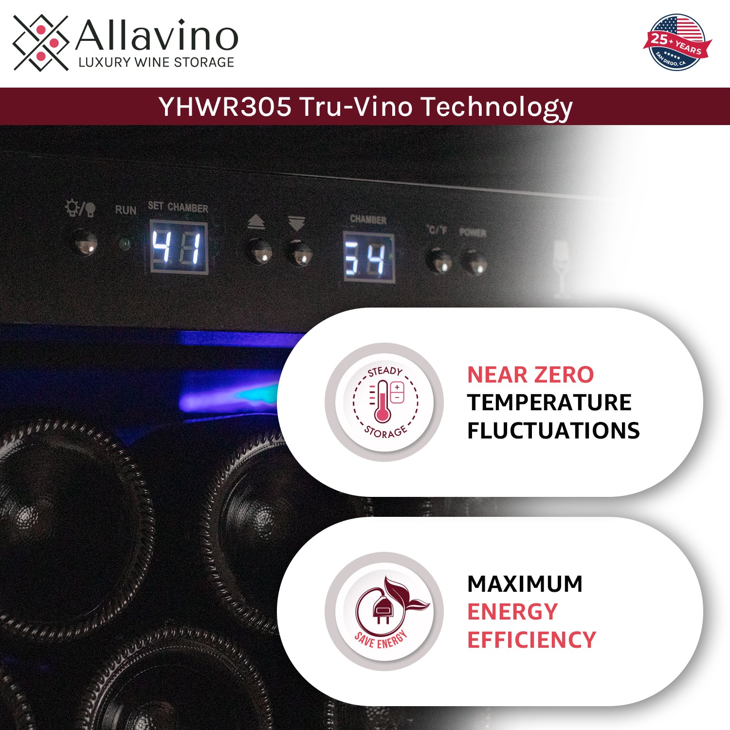 Allavino 32" Wide Vite II Tru-Vino 277 Bottle Single Zone Stainless Steel Left Hinge Wine Refrigerator AO YHWR305-1SL20