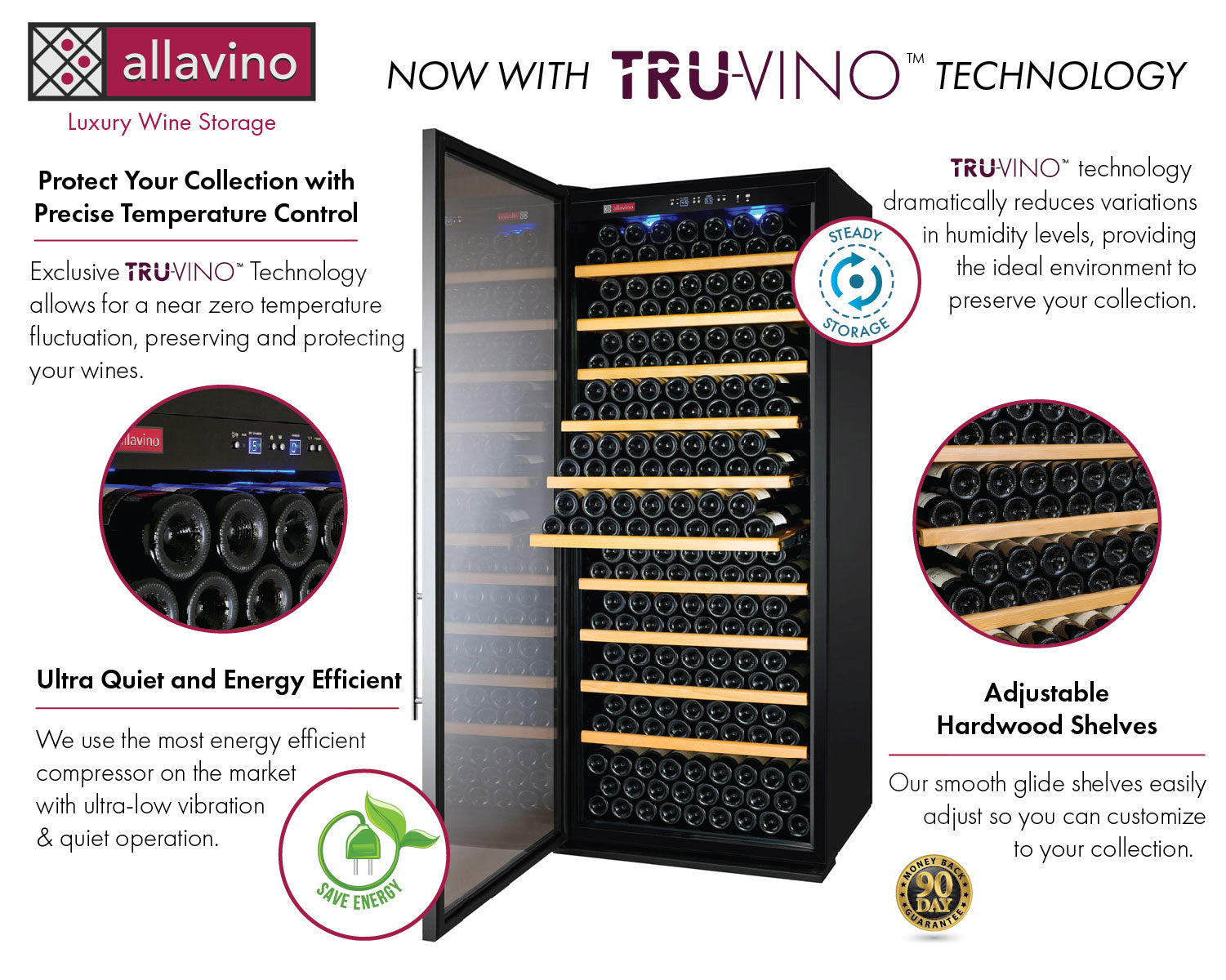 Allavino 63" Wide Vite II Tru-Vino 554 Bottle Dual Zone Stainless Steel Side-by-Side Wine Refrigerator BF 2X-YHWR305-1S20
