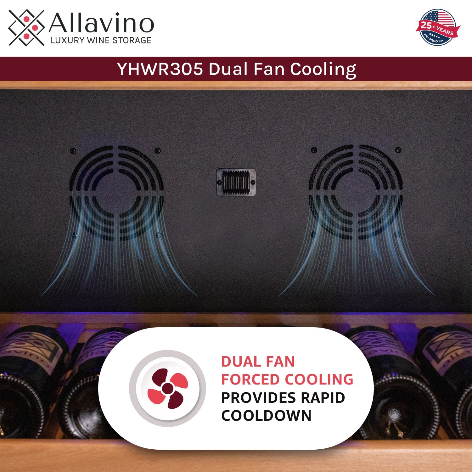 Allavino 63" Wide Vite II Tru-Vino 610 Bottle Dual Zone Solid Black Door Side-by-Side Wine Refrigerator BF 2X-YHWR305-SD