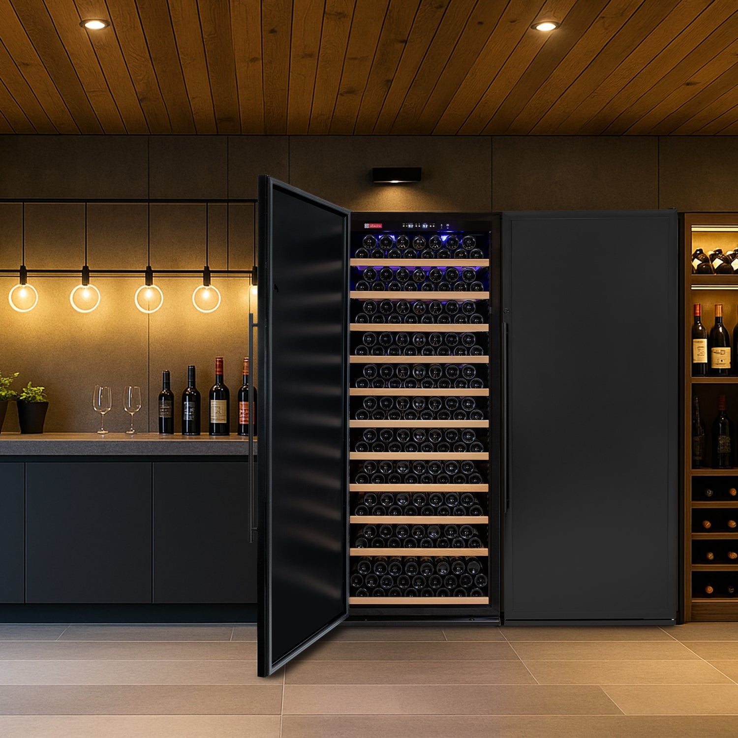 Allavino 63" Wide Vite II Tru-Vino 610 Bottle Dual Zone Solid Black Door Side-by-Side Wine Refrigerator BF 2X-YHWR305-SD
