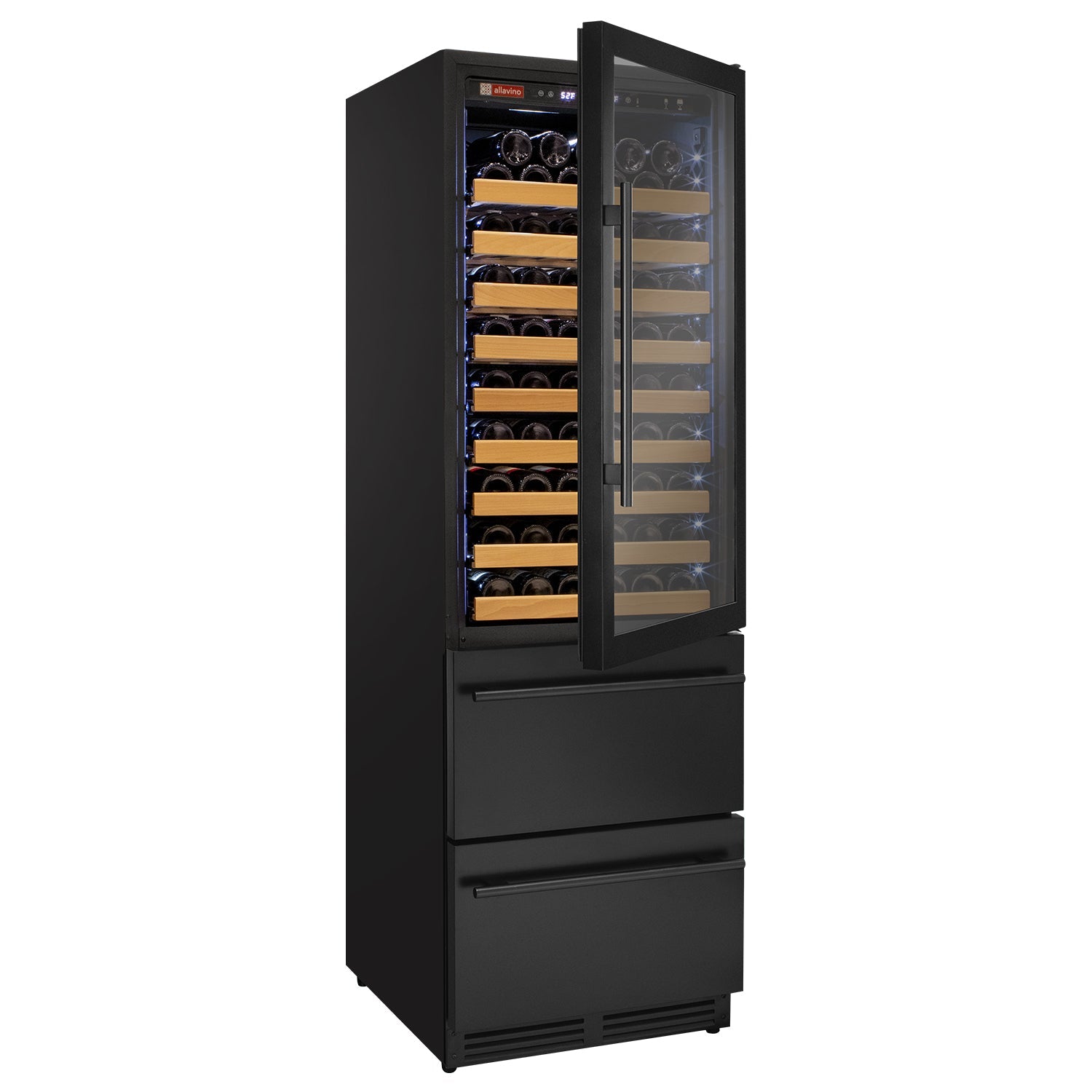 Allavino 76.5" Tall Black Wine Refrigerator with Two Refrigerated Drawers AO YHWR7724D-B