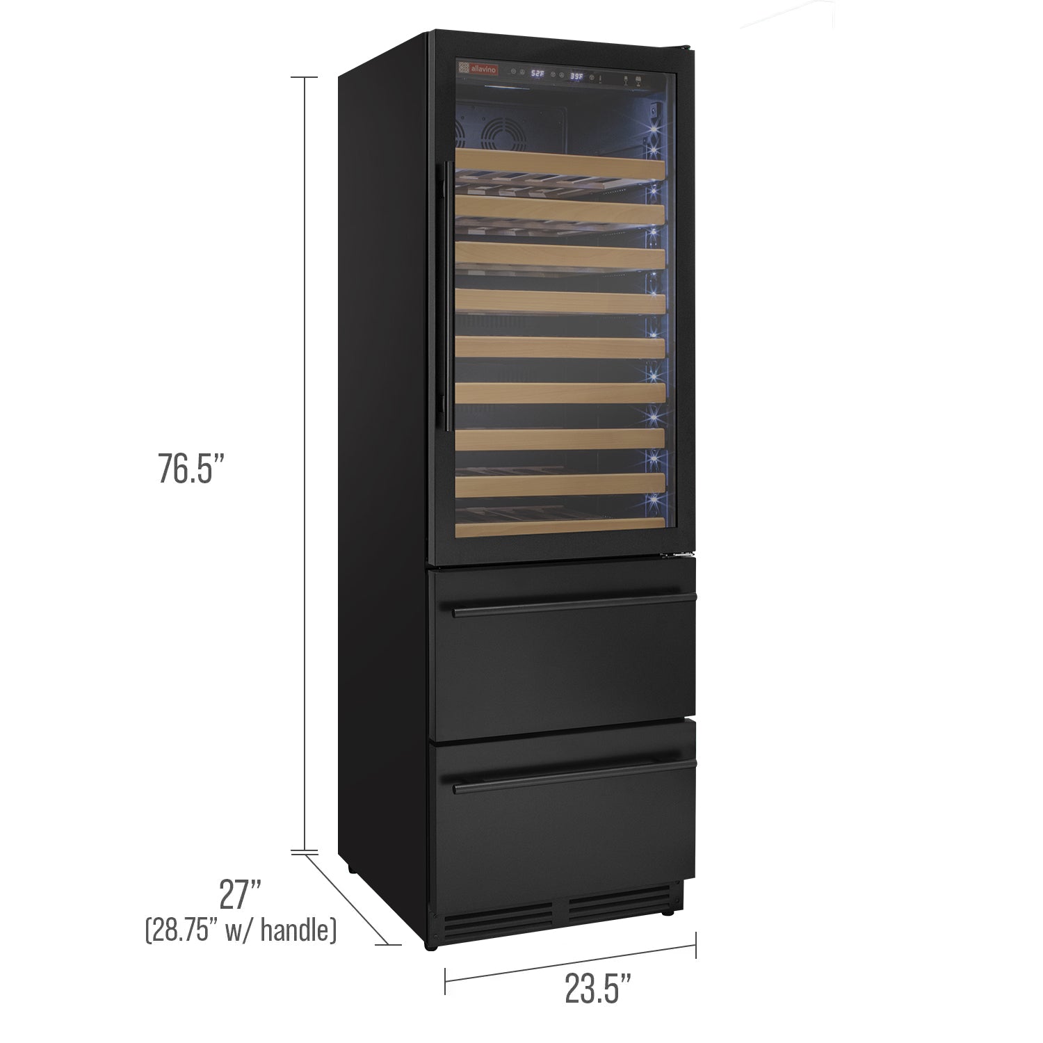 Allavino 76.5" Tall Black Wine Refrigerator with Two Refrigerated Drawers AO YHWR7724D-B