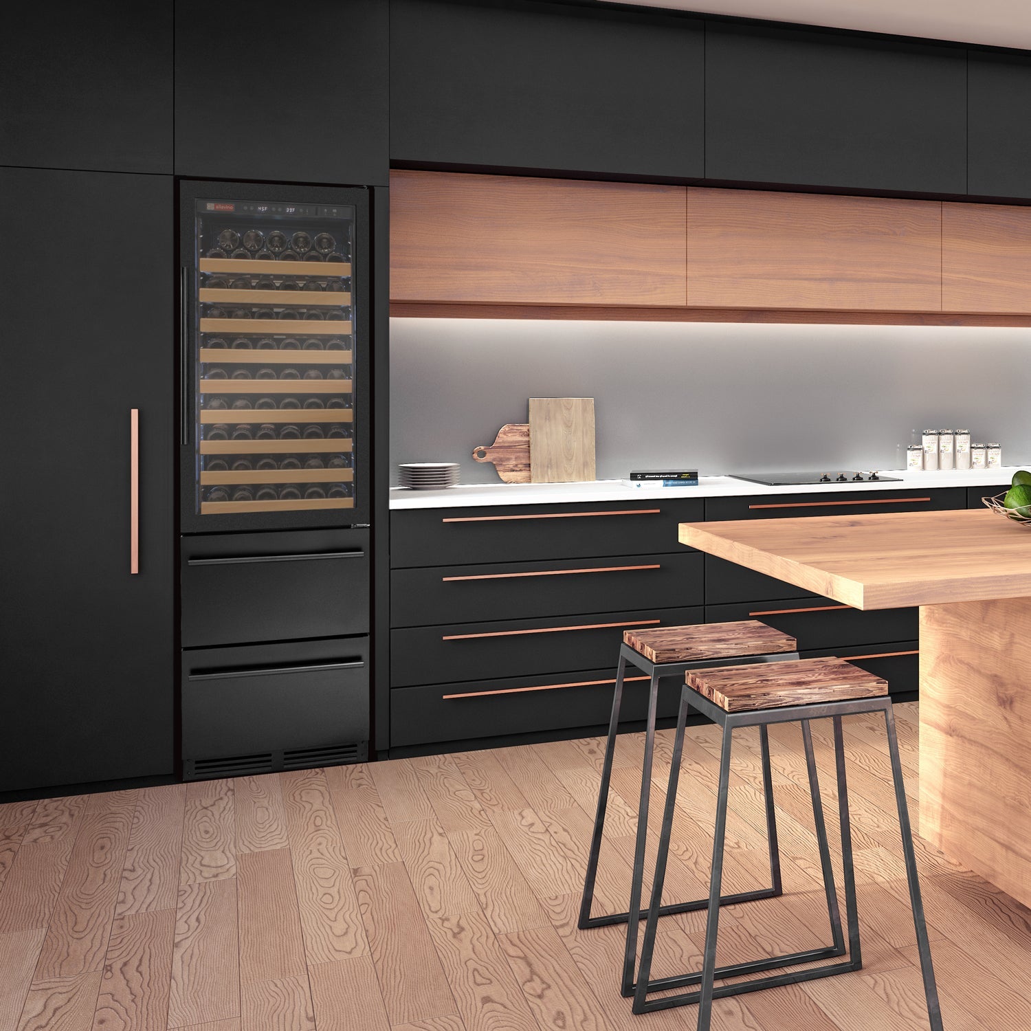 Allavino 76.5" Tall Black Wine Refrigerator with Two Refrigerated Drawers AO YHWR7724D-B