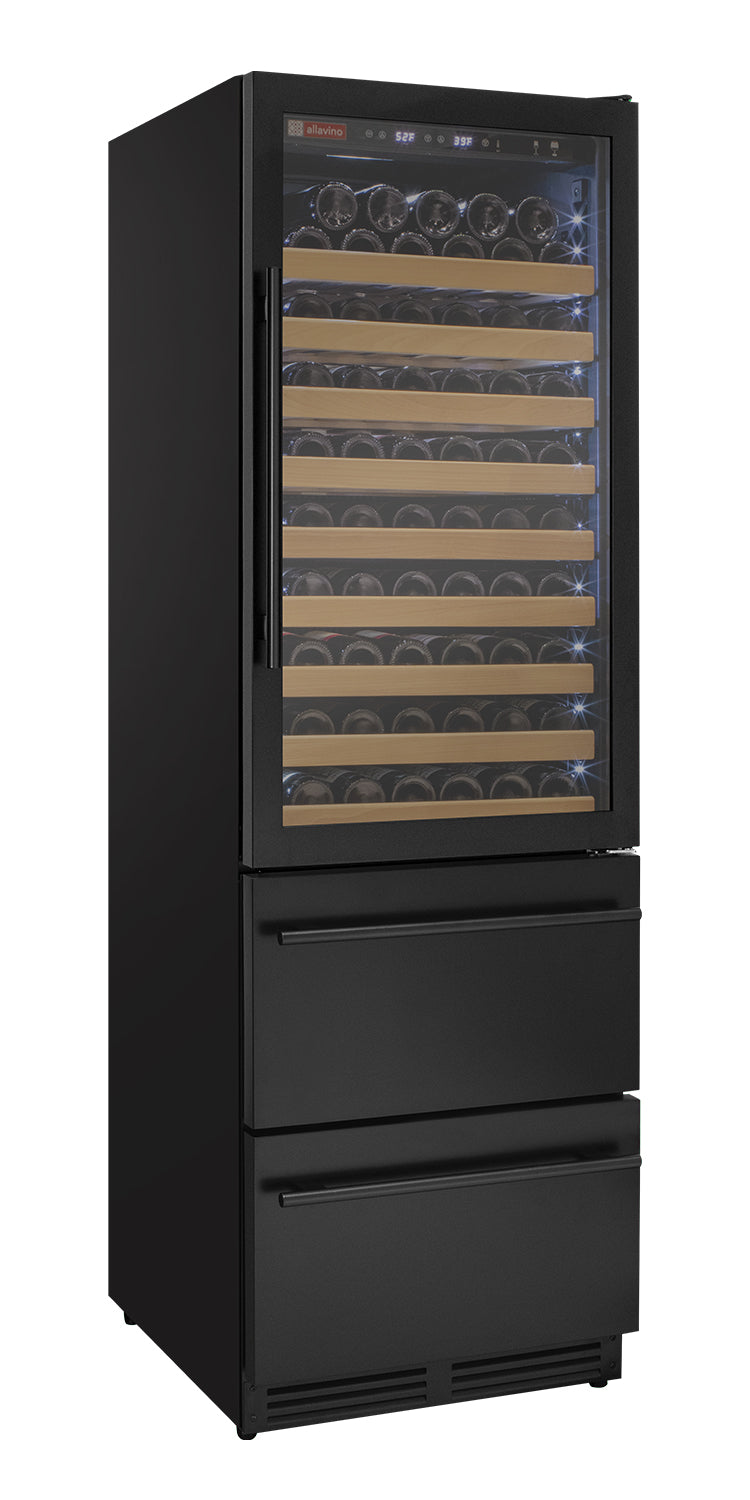 Allavino 76.5" Tall Black Wine Refrigerator with Two Refrigerated Drawers AO YHWR7724D-B