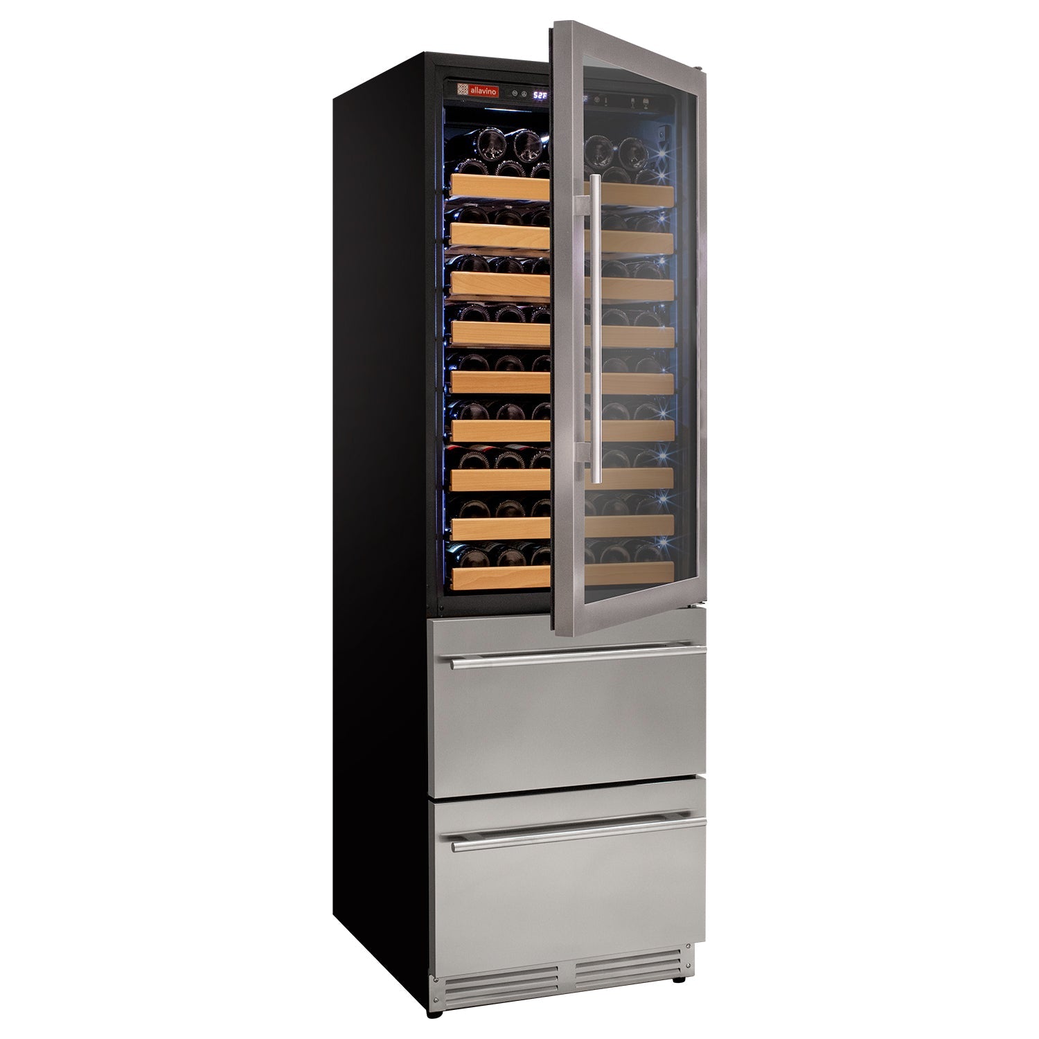 Allavino 76.5" Tall Stainless Steel Wine Refrigerator with Two Refrigerated Drawers  AO YHWR7724D-S