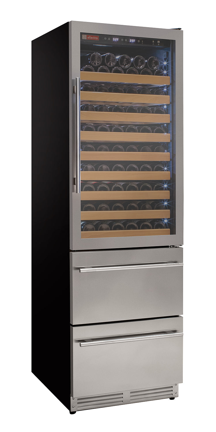 Allavino 76.5" Tall Stainless Steel Wine Refrigerator with Two Refrigerated Drawers  AO YHWR7724D-S