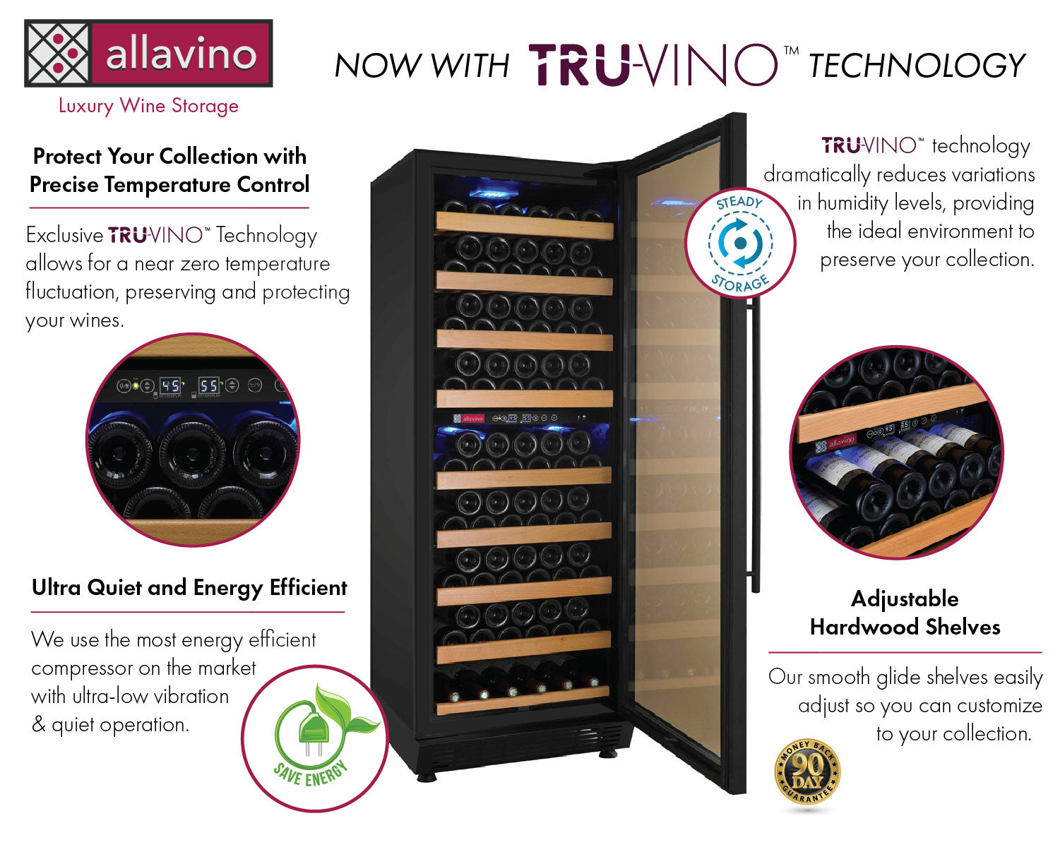 Allavino 24" Wide Vite II Tru-Vino 99 Bottle Dual Zone Black Right Hinge Wine Refrigerator AO YHWR99-2BR20