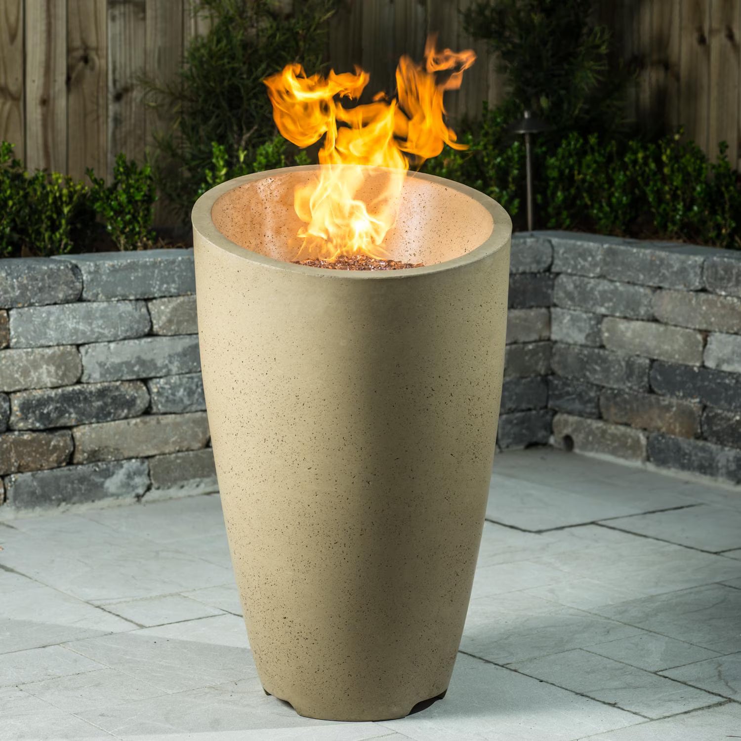 American Fyre Designs Eclipse 23 Inch Round GFRC Propane Fire Urn in Cafe Blanco  520-CB-11-M2PC