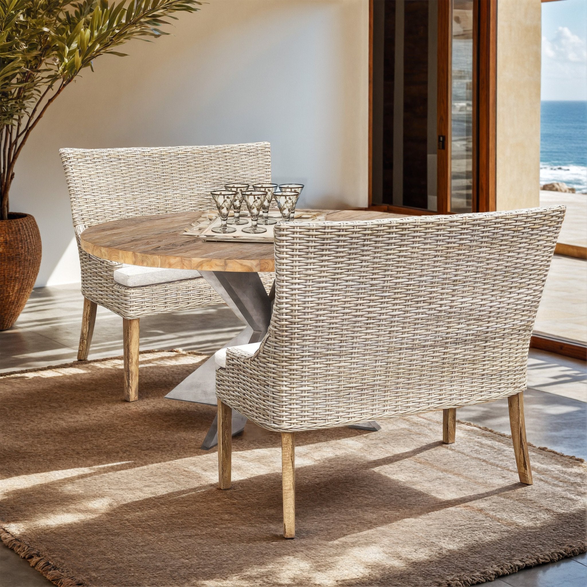 Padmas Alfresco Dining Settee – Sand Fabric or White Fabric ALF23-KUBU-SND
