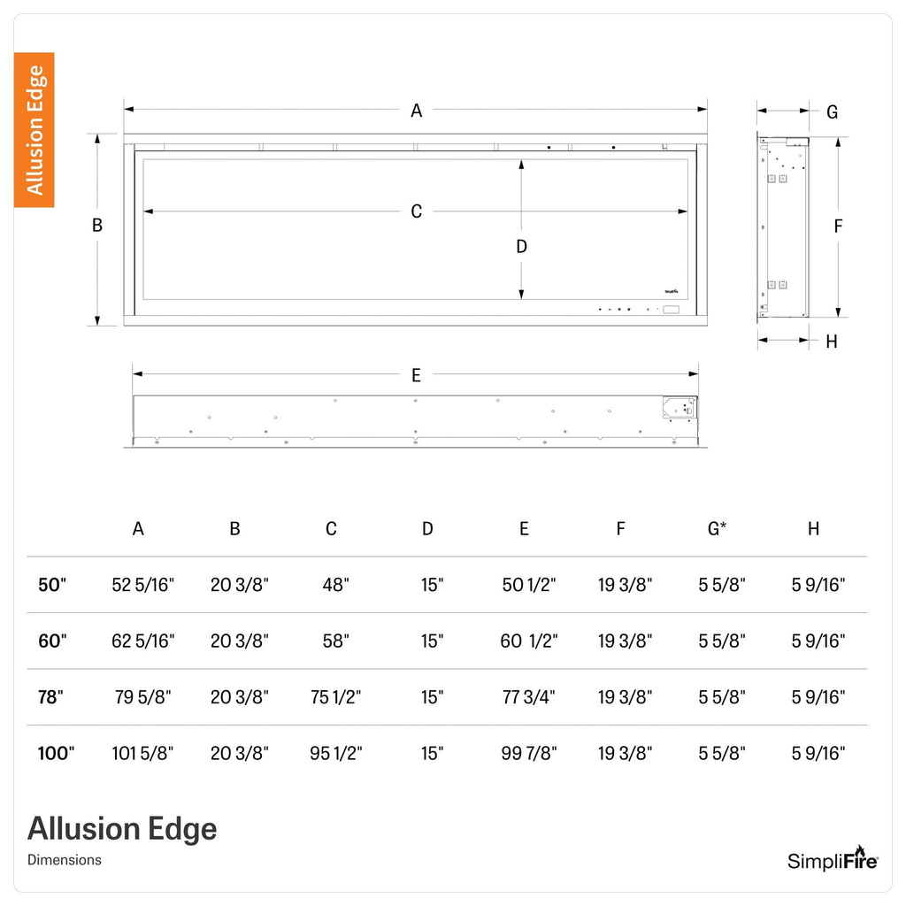 SimpliFire 100-in Allusion Edge Virtual LCD Linear Electric Fireplace SF-ALLE100