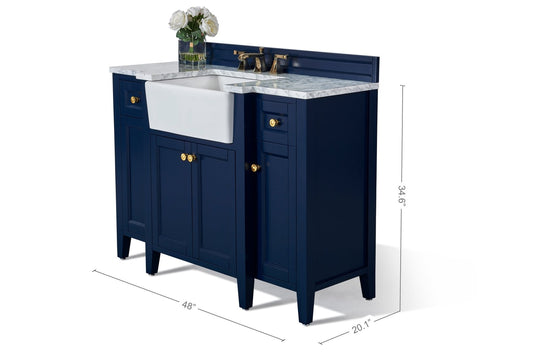 Ancerre Designs Adeline Bathroom Vanity With Farmhouse Sink And Carrara White Marble Top Cabinet Set