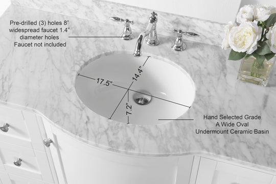 Ancerre Designs Lauren Bathroom Vanity With Sink And Carrara White  Marble Top Cabinet Set