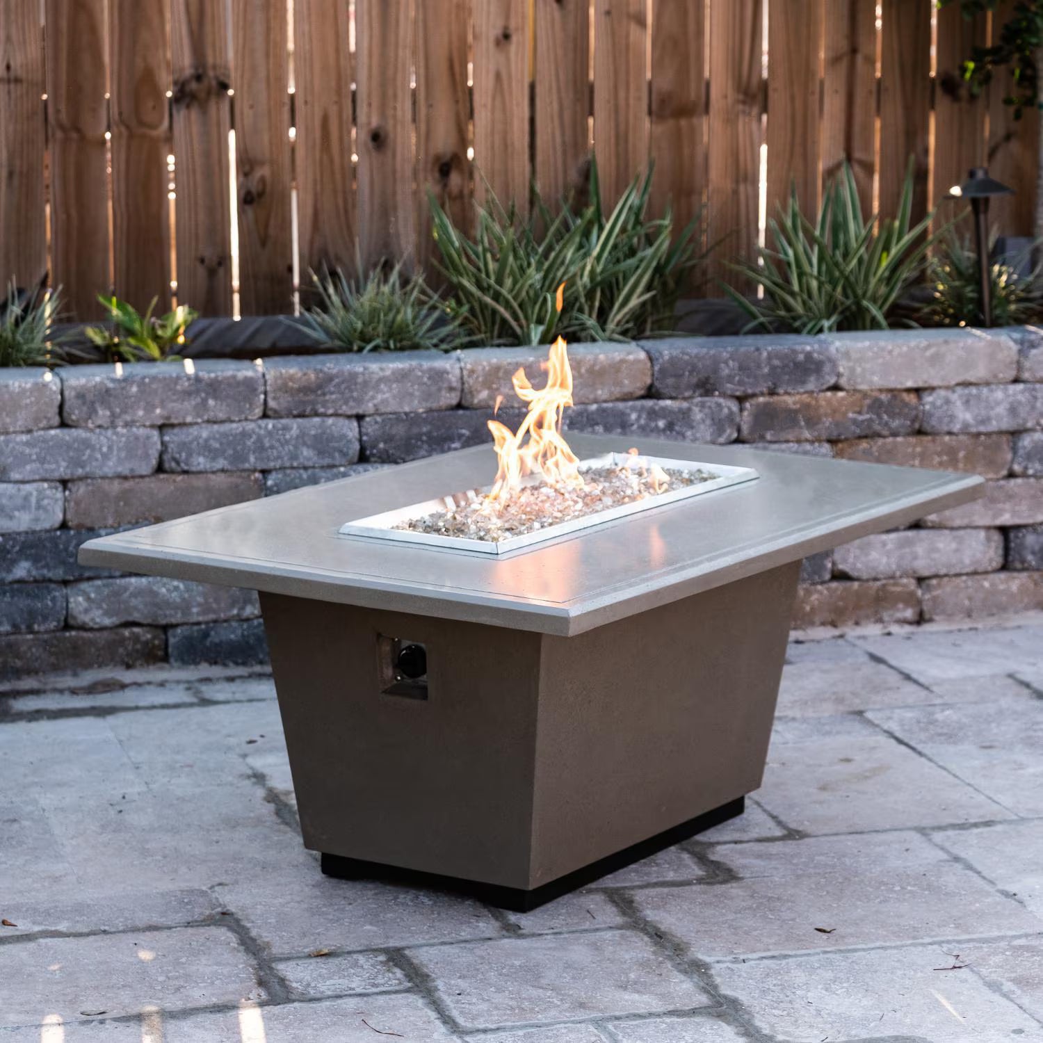 American Fyre Designs Cosmopolitan 54 Inch Rectangular GFRC Propane Fire Pit Table in Black 635-BA-FO-M4PC