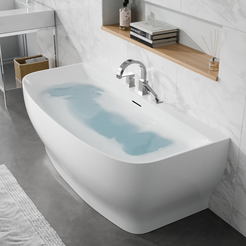 ANZZI Bank Series 65 in. x 31 in. Flat Bottom Acrylic Freestanding Soaking Bathtub with Center Drain and Faucet FT-AZ112