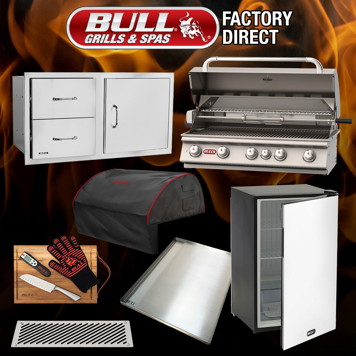 Bull 7-Piece Brahma Grill Head, Grill Cover, Refrigerator, Door Drawer Combo, Griddle, Vents, Master Utility Set - BRPCMB2