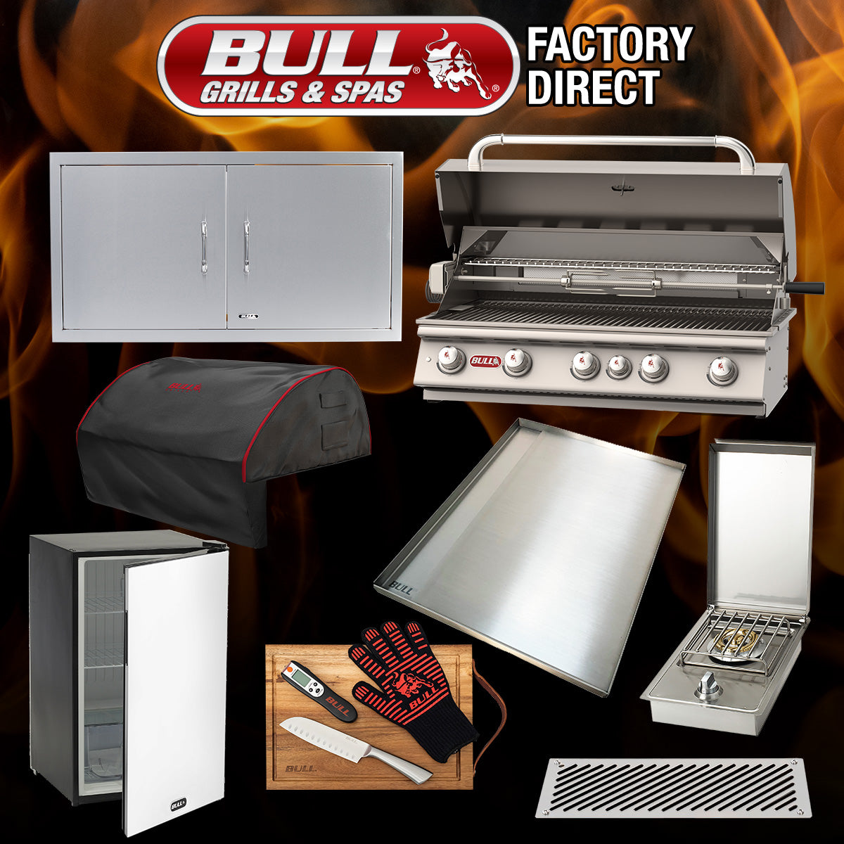 Bull 8-Piece Brahma Grill Head, Grill Cover, Refrigerator, Double Door, Griddle, Side Burner, Vents, Master Utility Set - BRPDDBLT1