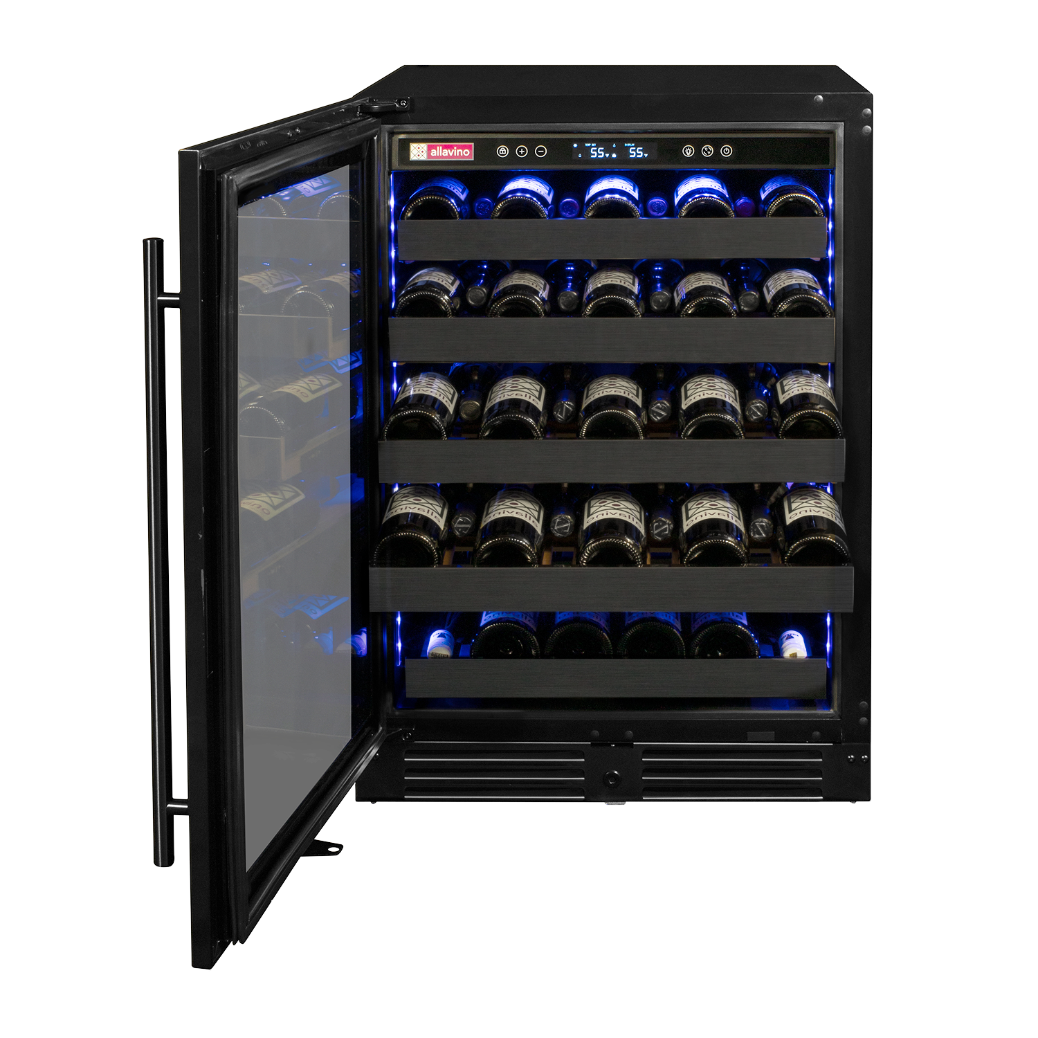 Allavino Reserva Series 50 Bottle 34" Tall Single Zone Left Hinge Black Stainless Steel Wine Cooler Refrigerator BF BDW5034S-1BSL