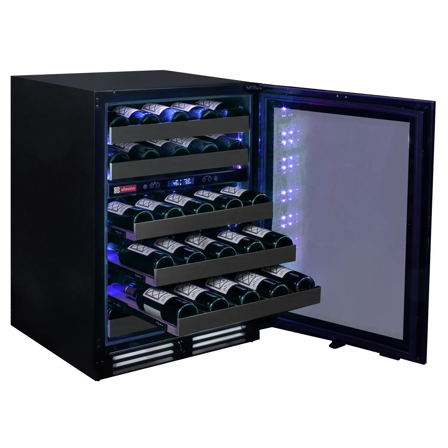 Allavino Reserva Series 50 Bottle Dual Zone Undercounter Wine Cooler Refrigerator with Black Stainless Steel Door - Right Hinge AO BDW5034D-2BSR