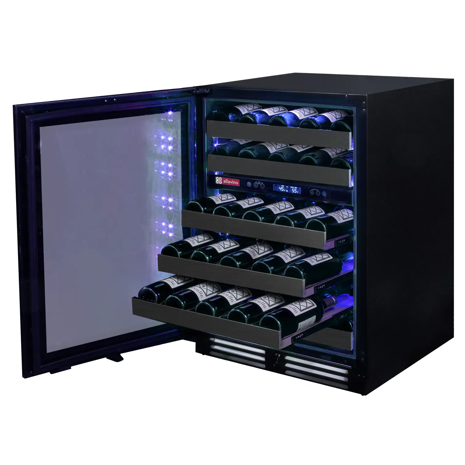 Allavino Reserva Series 50 Bottle 34" Tall Dual Zone Left Hinge Black Stainless Steel Wine Cooler Refrigerator BF BDW5034D-2BSL