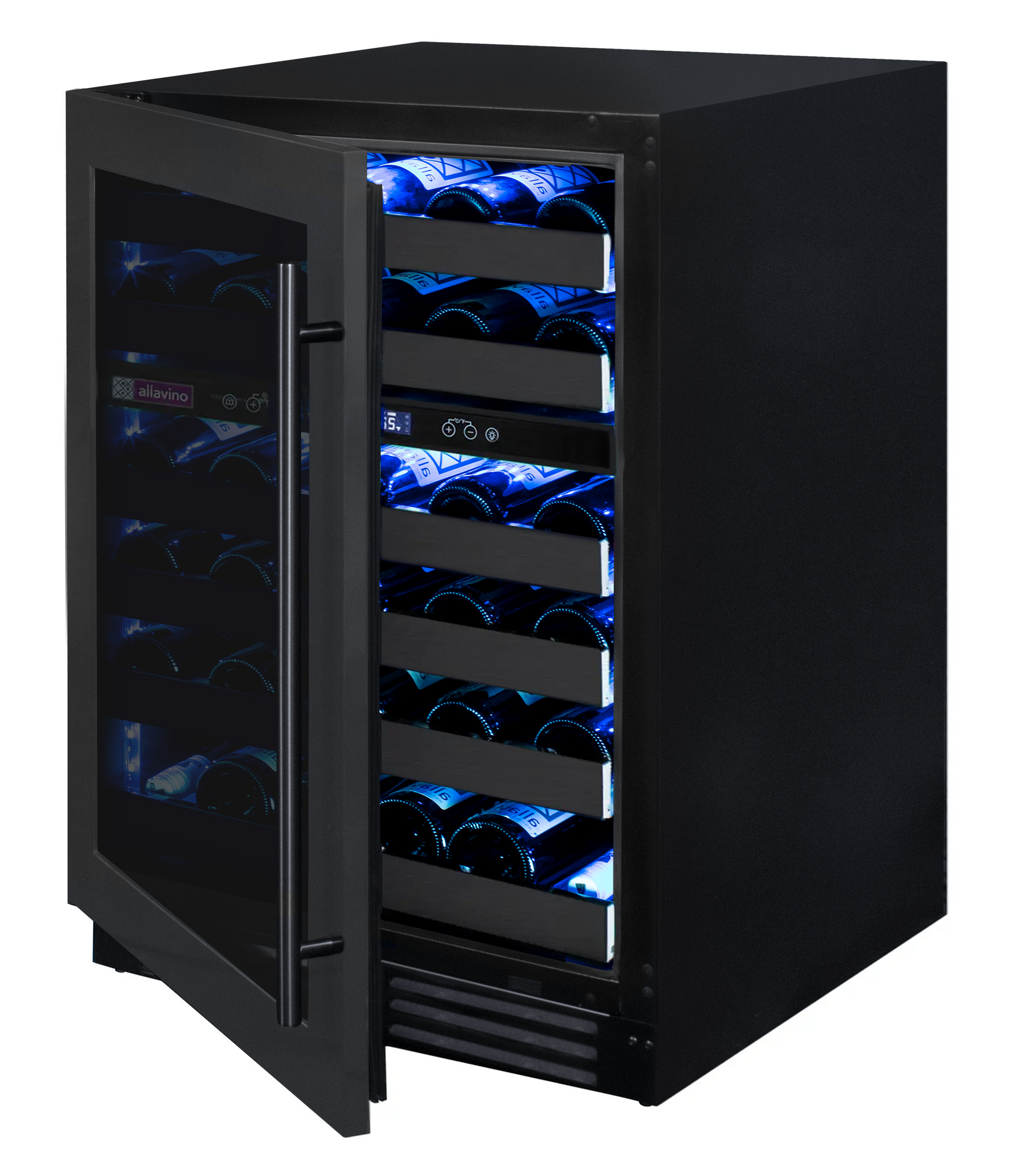 Allavino Reserva Series 50 Bottle 34" Tall Dual Zone Left Hinge Black Stainless Steel Wine Cooler Refrigerator BF BDW5034D-2BSL