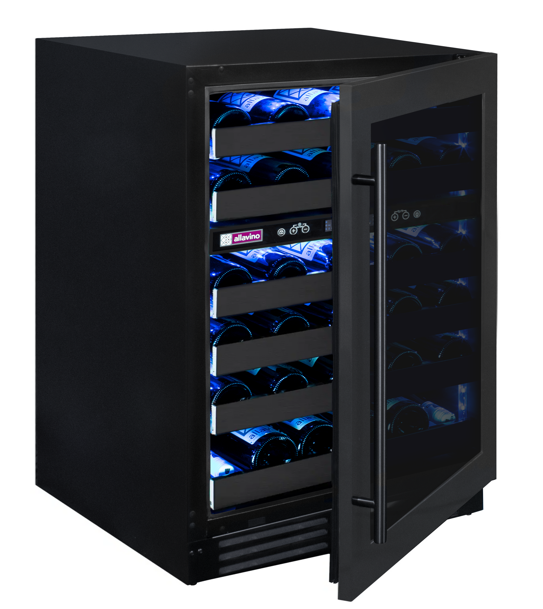 Allavino Reserva Series 50 Bottle Dual Zone Undercounter Wine Cooler Refrigerator with Black Stainless Steel Door - Right Hinge AO BDW5034D-2BSR