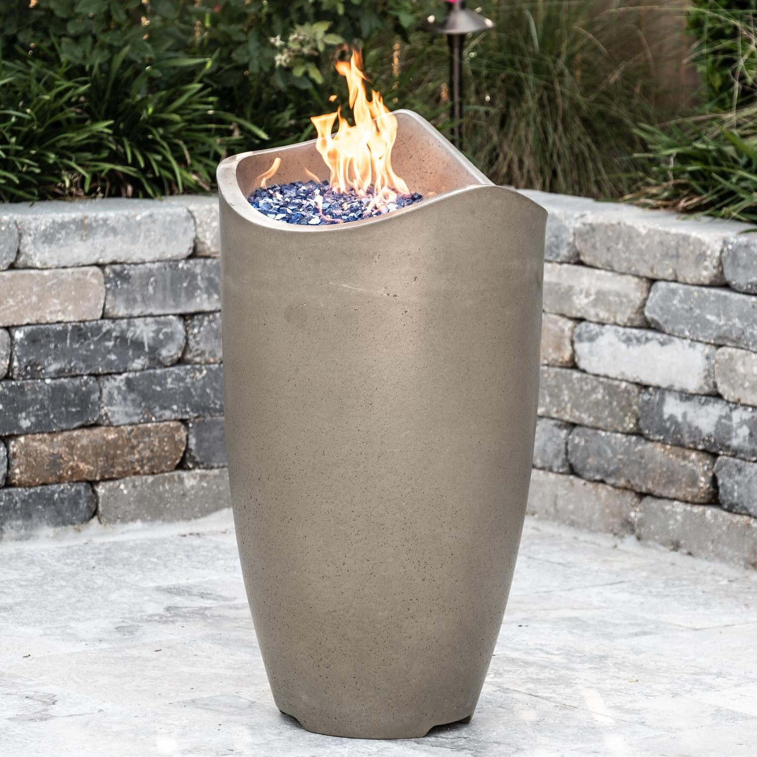 American Fyre Designs Wave 20 Inch Round GFRC Propane Fire Urn in Smoke 530-SM-11-M2PC