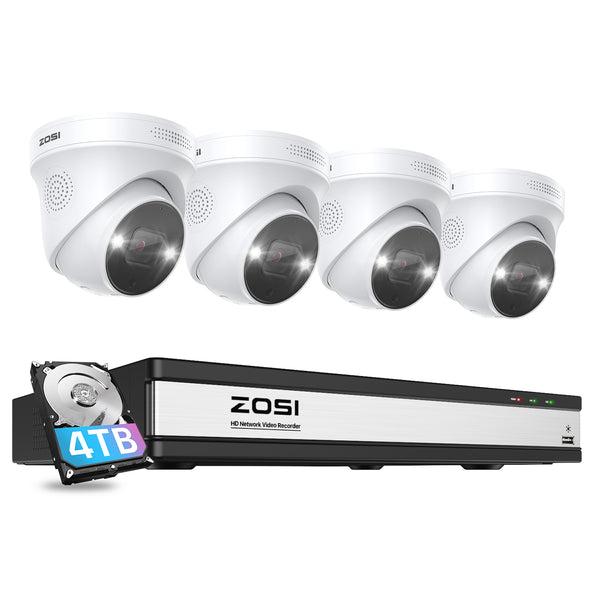 Zosi C225 4K 4 Camera 16CH PoE NVR Security System + 4TB Hard Drive