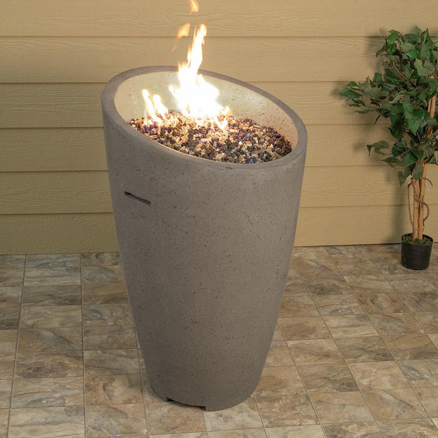 American Fyre Designs Eclipse 23 Inch Round GFRC Propane Fire Urn in Smoke 520-SM-11-M2PC