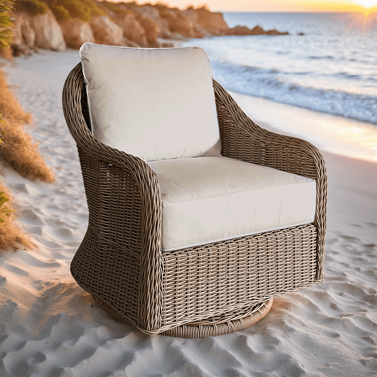 Padmas Capri Outdoor Swivel Rocking Chair - White Fabric OL-CAP28R