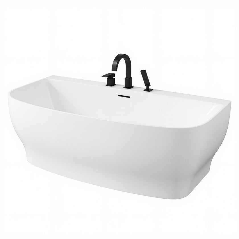 ANZZI Bank Series 65 in. x 31 in. Flat Bottom Acrylic Freestanding Soaking Bathtub with Center Drain and Faucet FT-AZ112