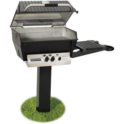 Broilmaster H3 Deluxe Natural Gas Grill On Black In-Ground Post With Black Drop Down Side Shelf H3PK2N