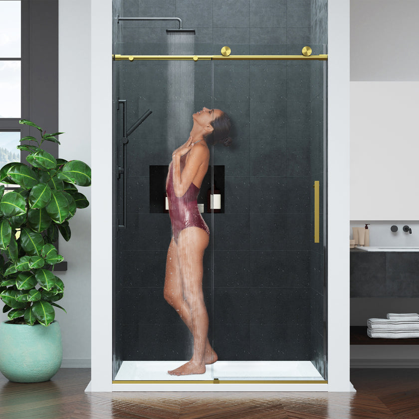 ANZZI Mountain 48 in Reversible Frameless Sliding Glass Shower Door SD-AZ20-01BG