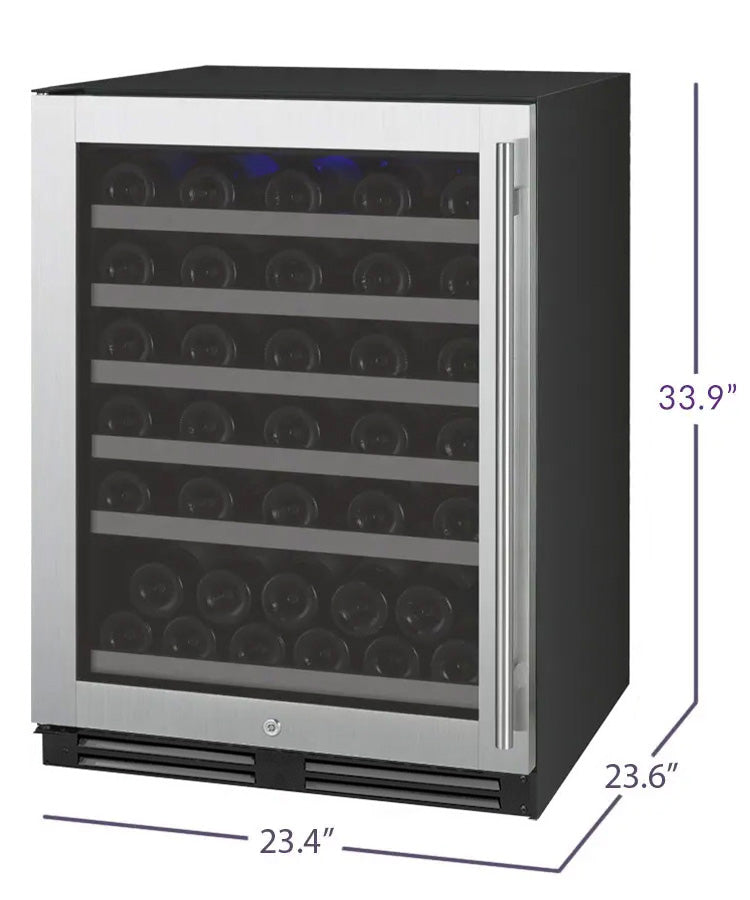 Allavino FlexCount Series 56 Bottle Single Zone Built-in Wine Cooler Refrigerator with Stainless Steel Door - Left Hinge AO VSWR56-1SL20