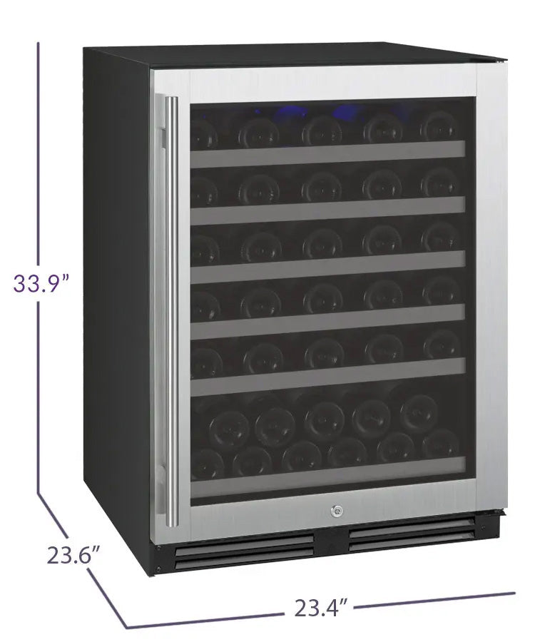 Allavino FlexCount Series 56 Bottle Single Zone Undercounter Wine Refrigerator with Stainless Steel Door - Right Hinge AO VSWR56-1SR20