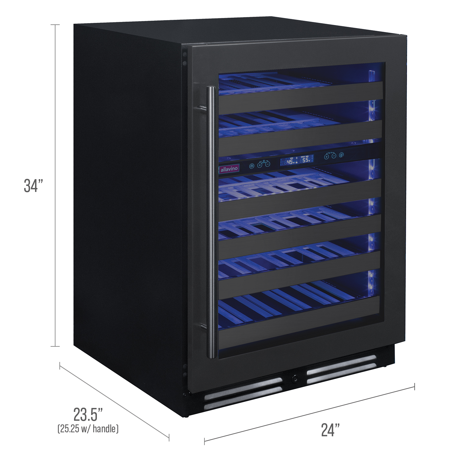 Allavino Reserva Series 50 Bottle Dual Zone Undercounter Wine Cooler Refrigerator with Black Stainless Steel Door - Right Hinge AO BDW5034D-2BSR
