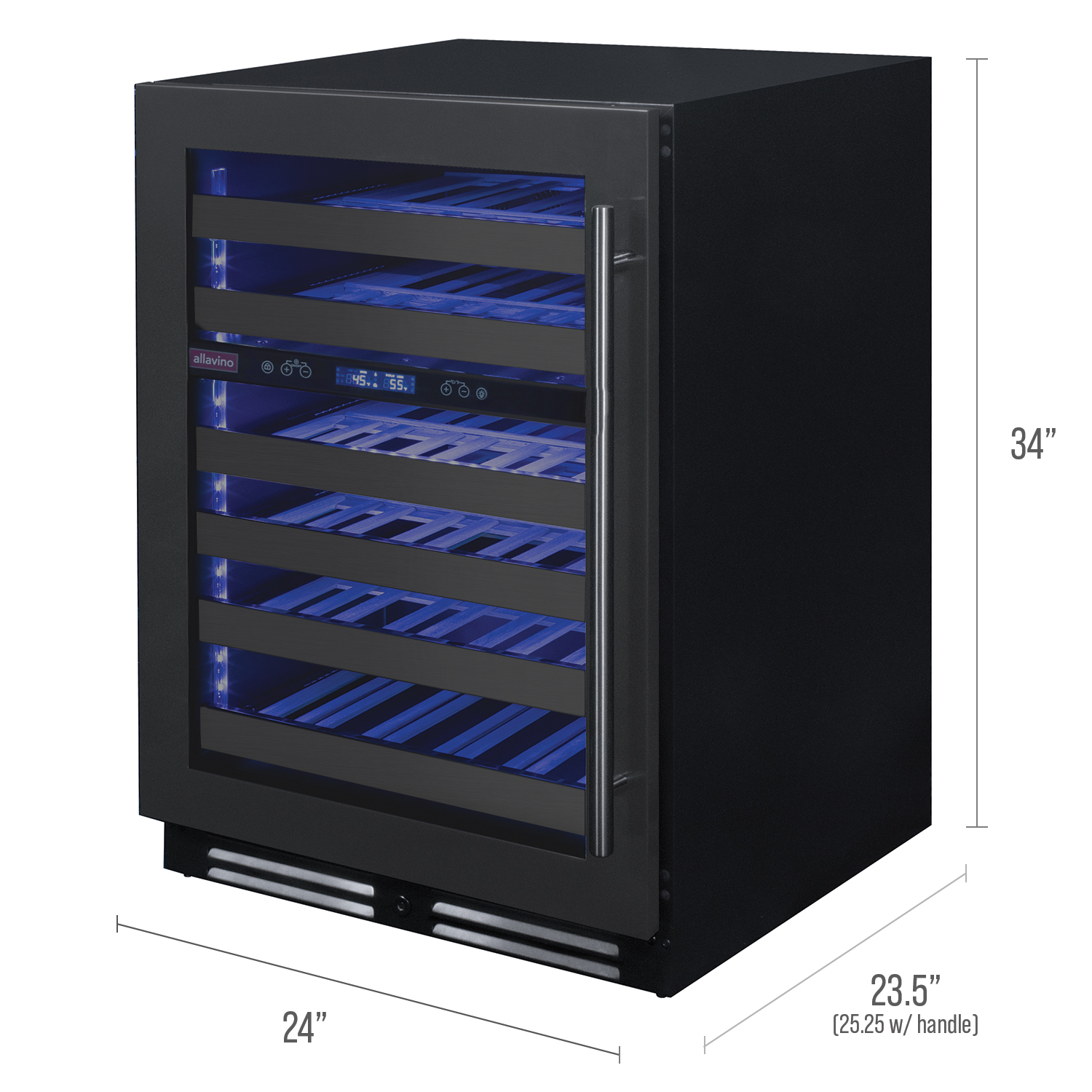 Allavino Reserva Series 50 Bottle 34" Tall Dual Zone Left Hinge Black Stainless Steel Wine Cooler Refrigerator BF BDW5034D-2BSL