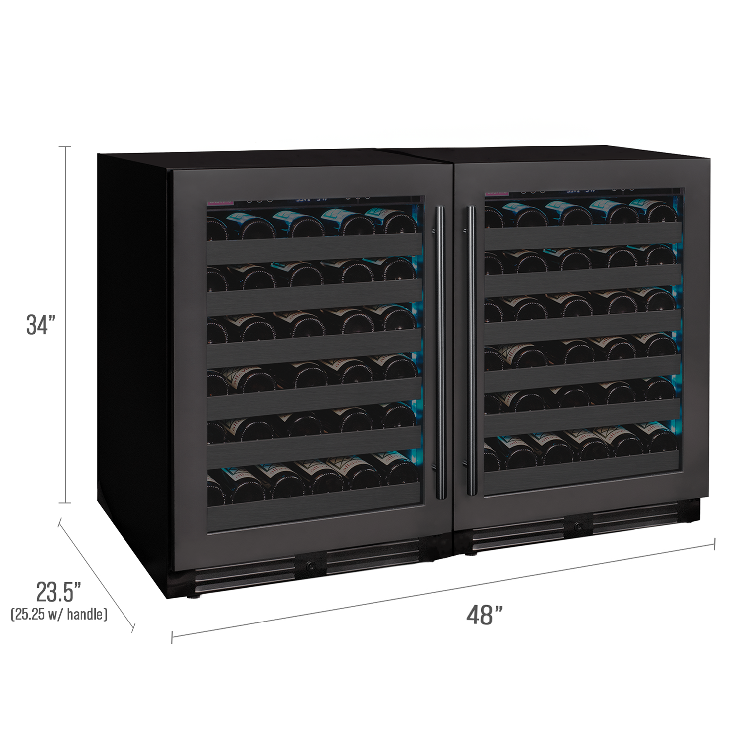 Allavino Reserva Series 100 Bottle 34" Tall Dual Zone Black Stainless Steel Side-by-Side Wine Cooler Refrigerator BF 2X-BDW5034S-1BS