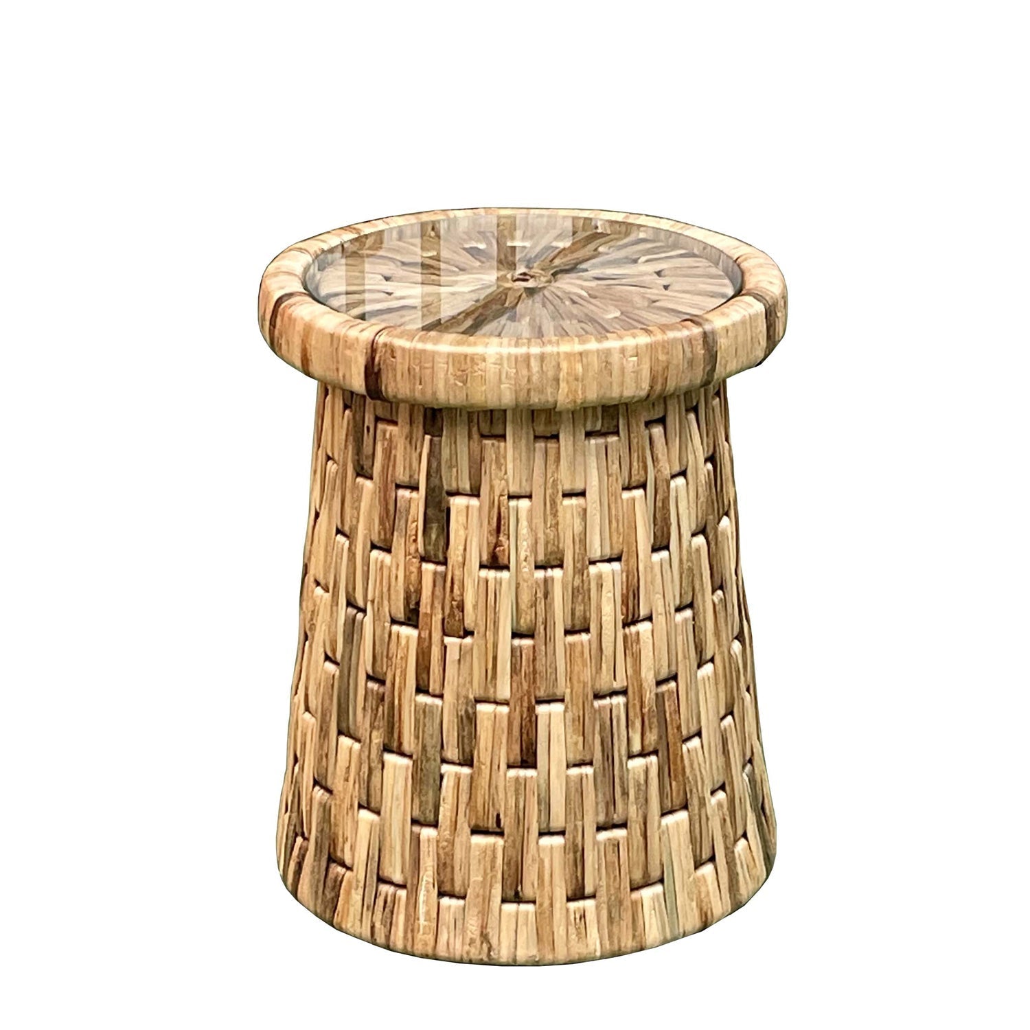 Padmas Drum End Table With Glass DRM06﻿
