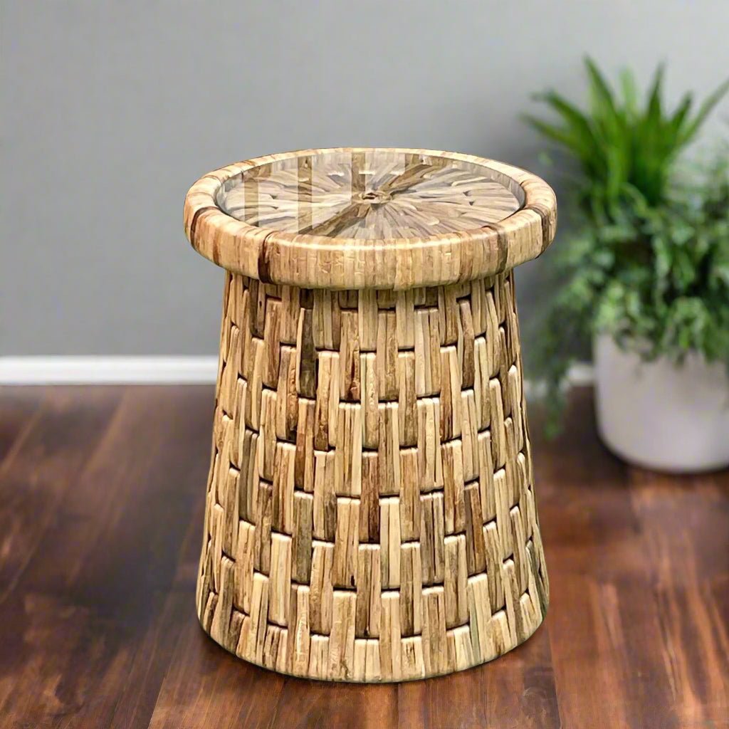 Padmas Drum End Table With Glass DRM06﻿