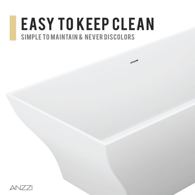 ANZZI Crema 5.9 ft. Solid Surface Center Drain Freestanding Bathtub FT-AZ509