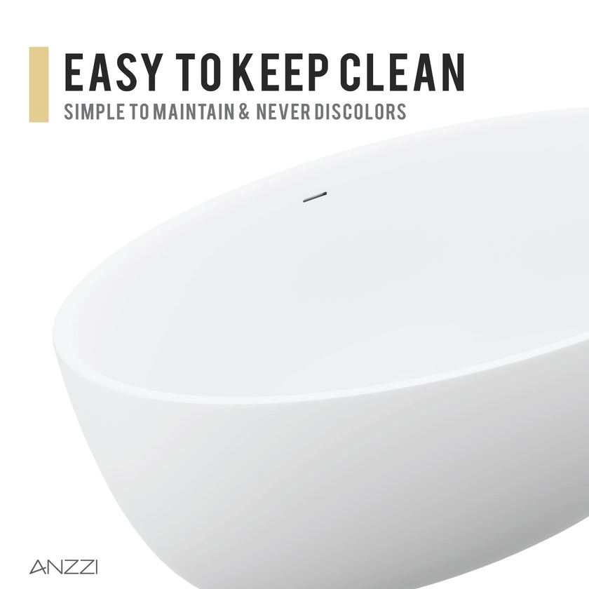 Anzzi Cestino Series 67 in. x 36 in. Flat Bottom Solid Surface Freestanding Soaking Bathtub FT-AZ510