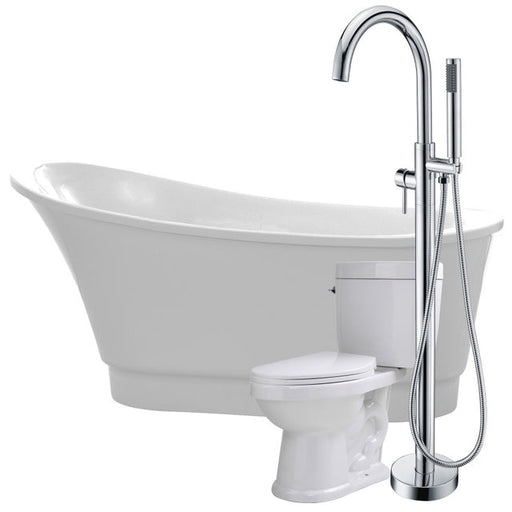 ANZZI Prima 67 in. Acrylic Flatbottom Non-Whirlpool Bathtub with Kros Faucet and Talos 1.6 GPF Toilet FTAZ095-25C-65