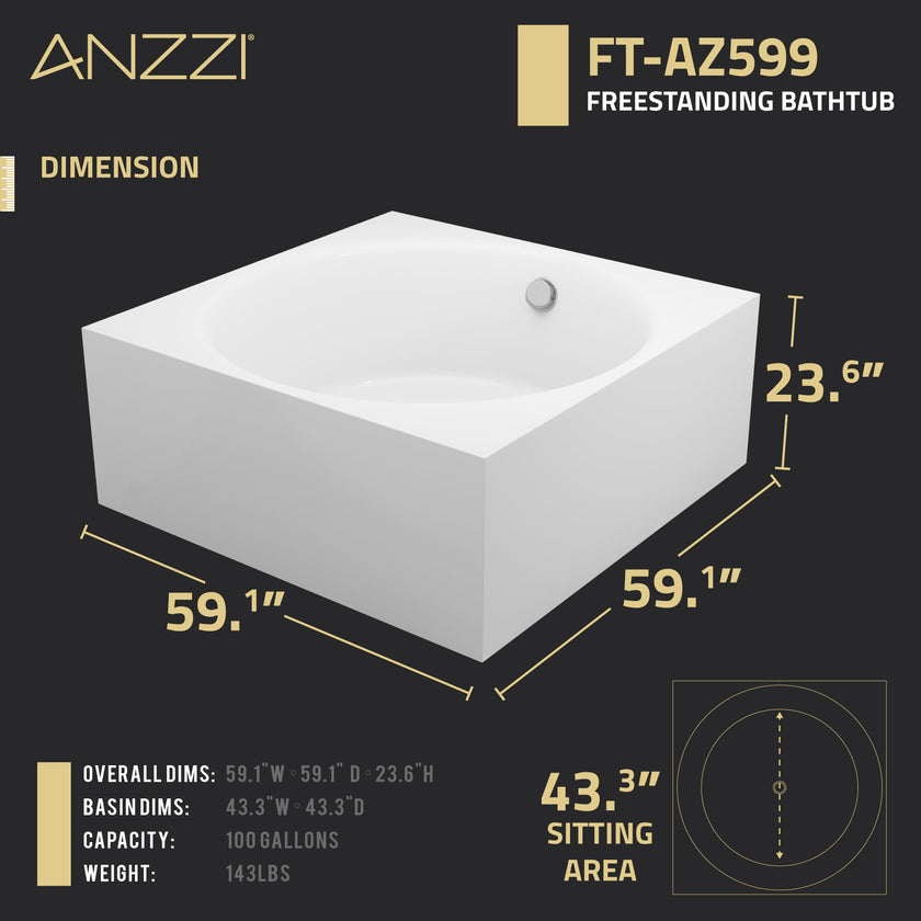 Anzzi Abyss 59" Freestanding Bathtub in White FT-AZ599
