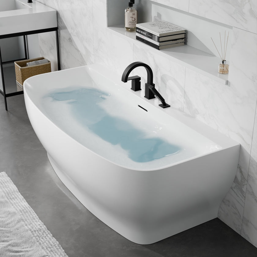 ANZZI Bank Series 65 in. x 31 in. Flat Bottom Acrylic Freestanding Soaking Bathtub with Center Drain and Faucet FT-AZ112