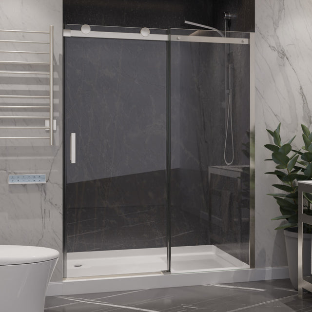 ANZZI Rhodes Series 57 to 60 in. x 76 in. H Sliding Frameless Shower Door SD-FRLS05702MB